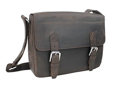 Messenger bag for quick trips-Vagabond Traveler Full Grain Cowhide Leather Casual Messenger Bag L60. Dark Brown