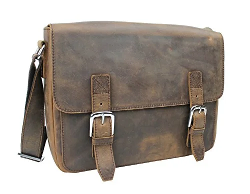 Messenger bag with dual straps-Vagabond Traveler Full Grain Cowhide Leather Casual Messenger Bag L60. Vintage Brown