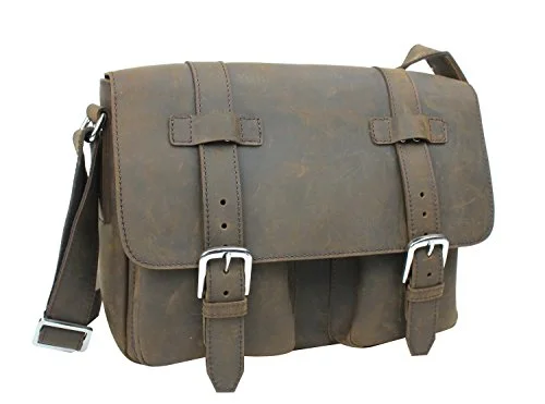 Messenger bag trendy leather-Vagabond Traveler Full Grain Leather Casual Messenger Bag L73. Distress