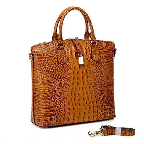 Vicenzo Leather Dione Croc Embossed Top Handle Leather Tote, Brown