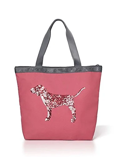 Victorias Secret Pink Begonia Bling Sequin Dog Zip Top Tote