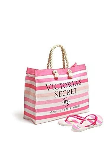 Victoria'S Secret Striped Canvas Tote & Flip-Flops (Small (5/6))