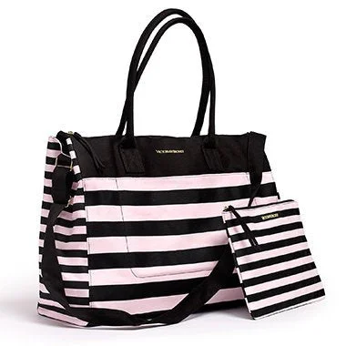 Victorias Secret Weekend Travel Tote Bag & Cosmetics Bag Pink Stripe