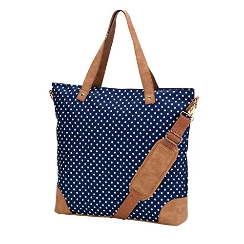 Viv&Lou Shoulder Tote Bag Faux Leather Trim (Blank, Charlie Navy Dots)