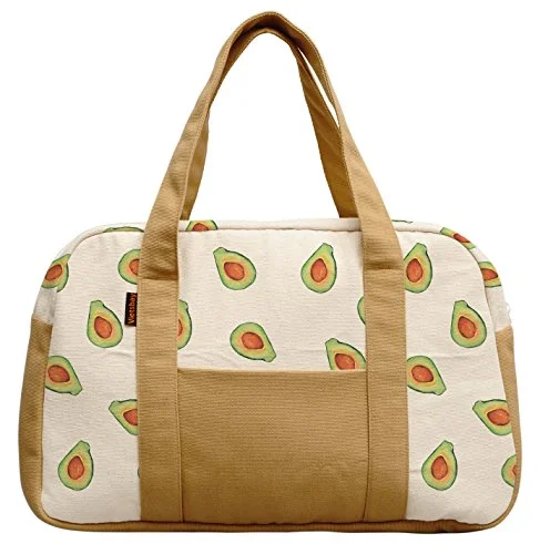 Duffel Bag Japan zen-Women'S Avocado Pattern Printed Canvas Duffel Travel Bags Was_19