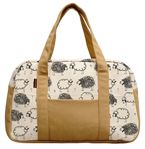 Duffel Bag Thailand-Women'S Black White Sheep Pattern Printed Canvas Duffel Travel Bags Was_19