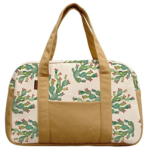 Duffel Bag China silk-Women'S Cactus Pattern Printed Canvas Duffel Travel Bags Was_19