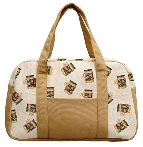 Duffel Bag India spice-Women'S Flower Honey Bottle Printed Canvas Duffel Travel Bags Was_19