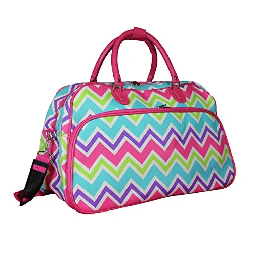 World Traveler 21" Carry-On Shoulder Tote Duffel Bag, Pink Trim Chevron Multi, One Size