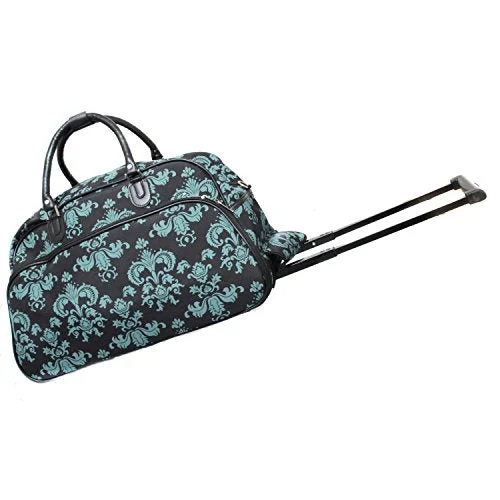 Duffel Bag Malaysia-World Traveler 21 Inch Rolling Duffel Bag, Black Blue Damask, One Size