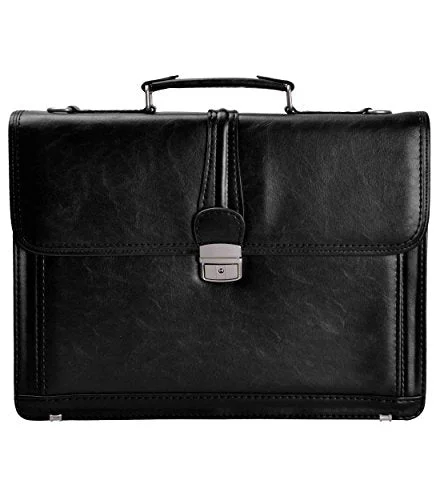 Briefcase with big interiors-Zlyc Men Vintage Retro Pu Leather Messenger Shoulder Bag Satchel Business Briefcase Black